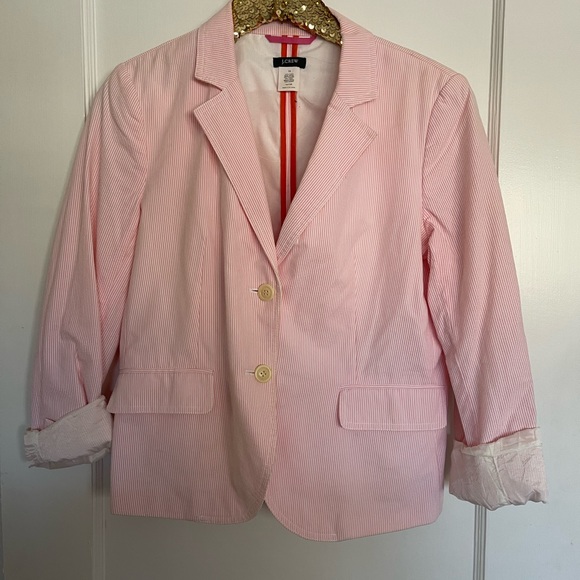 J. Crew pink seersucker blazer size 12